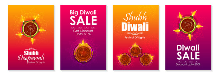 Happy Diwali light festival of India greeting banner background for Sale and Promotion advertisement in vector