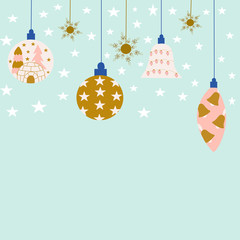 Hanging Christmas elements in a colorful background