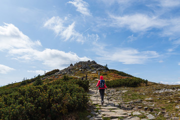 Fototapeta premium girl athlete on top of the mountain.