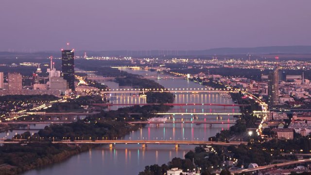 Day to night aerial hyper lapse of Vienna city, Austria
