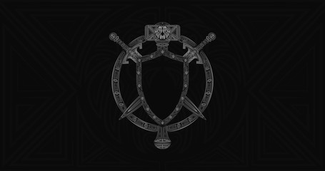 Warcraft Alliance Emblem, Warcraft Reforeged crest, World of Warcraft logo, Lordaeron symbol Royal crest for team. Shield, swords and mace weapons totem.