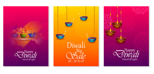 Happy Diwali light festival of India greeting banner background for Sale and Promotion advertisement in vector