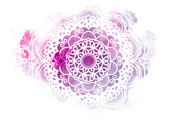Abstract mandala graphic design and watercolor digital art painting for ancient geometric concept background