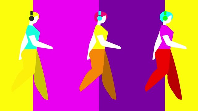 Modern animation art. The girl is walking. Fashionable vibrant vibes