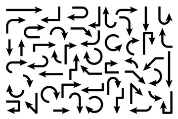 Black Arrows Set on White Background. Arrow, Cursor Icon. Vector Pointers Collection. Back, Next Web Page Sign. 