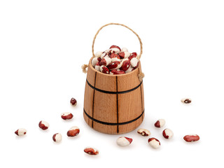 White maroon bean beans in a wooden tub.