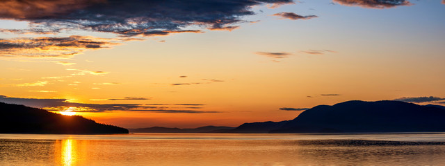 Orange Sunset Silhouette Mountains, Ocean