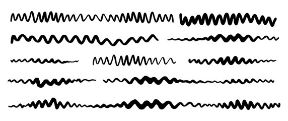 Obraz premium Grunge zigzag wavy stripes hand painted with black ink brush stroke