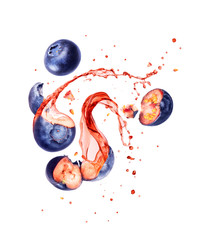Juice splashes out from torn blueberries on a white background © Krafla