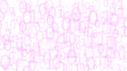Abstract background of ones and zeros in various sizes, purple on white