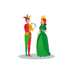 joker with princess character fairytale vector illustration design