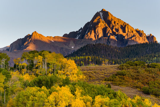Sunset on Mt. Sneffels. Beautiful Autumn Color in the San Juan Mountains of Colorado.