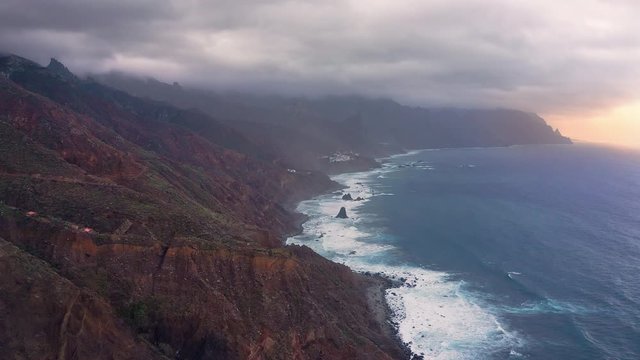 Aerial - North coast of Tenerife near Benijo, Canary islands, Spain