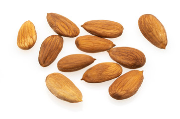 tasty almonds nuts isolated on white background