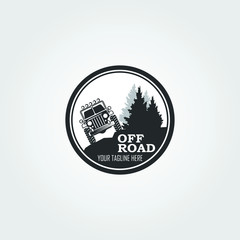 Adventure Off Road Club Emblem, off road car with forrest background concept. Logo Vector illustration