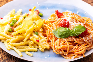rigatoni emiliana and spaghetti with tomatoes