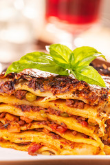 closeup of a portion of lasagna