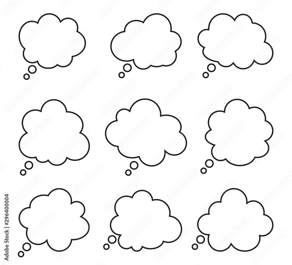 Poster set of think bubbles on a white background. think bubbles collection. blank think bubbles