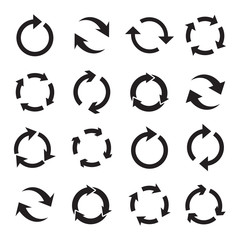 Set of circular black arrows. Black arrows pictogram. Refresh black arrows