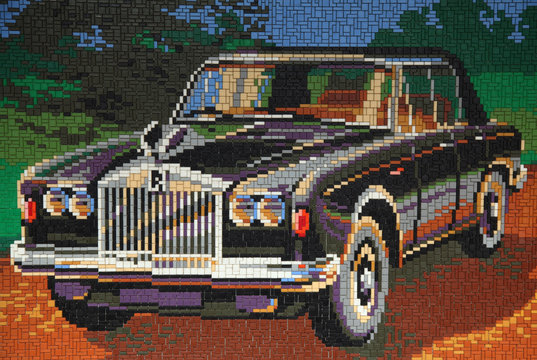 Editorial Image Of A Rolls Royce Car Made Of Tiny Plastic Building Blocks (made By The German Toy Manufacturer Ministeck) Creating A Pixelated Or Mosaic Effect - Circa 2010 - Hasselt, Belgium