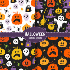 Halloween vector seamless patterns set, surface design