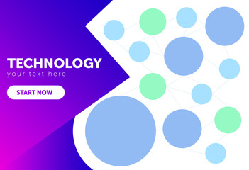 Abstract technology background with lines, circles and icons. computer, internetm mail, search, time, cloud computing, picture, settings icons. Vector illustration.