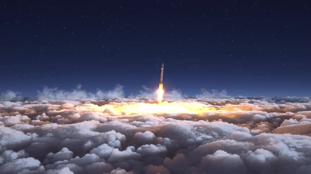 Rocket flies through the clouds