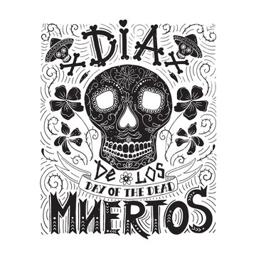 Day of the Dead vector poster, scull illustrations