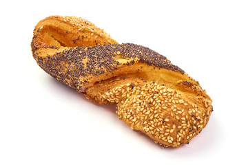 Challah bread with with poppy seeds, isolated on white background