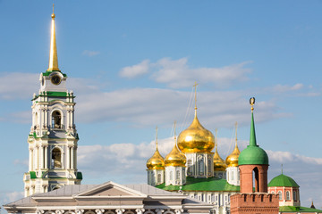 View of Odoevskaya tower of the Tula Kremlin, Assumption (Uspensky) Cathedral and Museum of Tula samovar at downtown of Tula, Ryssua