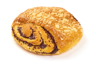 Sweet buns with poppy seeds. Homemade roll, isolated on white background