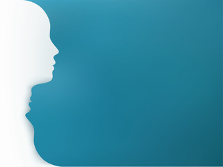 Metaphor bipolar disorder mind mental. Double face. Split personality. Mood disorder. Dual personality concept. Head silhouette on blue background