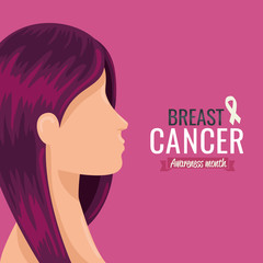 poster breast cancer awareness month with profile of woman vector illustration design