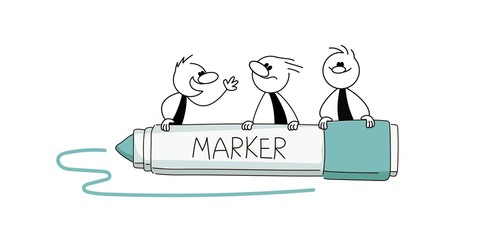 Doodle cute miniature scenes of stick figures with marker. Hand drawn cartoon vector illustration for business and school design.