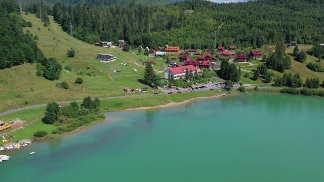 Aerial view of water dam in village Dedinky in Slovakia