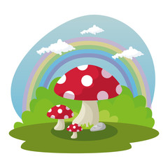fungus plant in scene fairytale vector illustration design