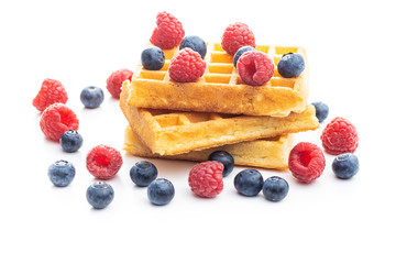 Waffles with blueberries and raspberries.