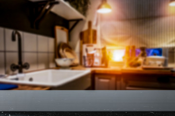 Desk of free space and kitchen 