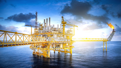 Large offshore drilling oil rig plant in the gulf