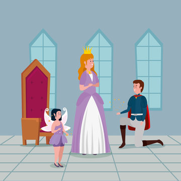 princess with prince in indoor castle vector illustration design