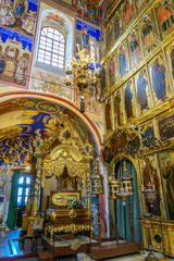 Fototapeta na wymiar Frescoes and icons of Cathedral of the Nativity in the Kremlin of Suzdal, well preserved old Russian town-museum. A member of the Golden ring of Russia