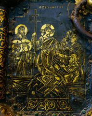 Icons on the Tsar's golden gate in  the Cathedral the Nativity in the Kremlin of Suzdal, well preserved old Russian town-museum. A member of the Golden ring of Russia
