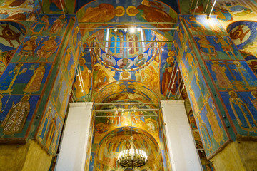 Fototapeta na wymiar Interior and frescoes in Transfiguration Cathedral of Spaso-Evfimiev (Saint Euthymius) Monastery in Suzdal, a well preserved old Russian town-museum. A member of the Golden ring of Russia