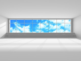 Fototapeta na wymiar Futuristic White Architecture Design on Cloudy Sky Background
