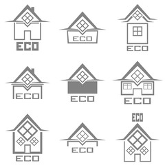 Set of eco house signs. Ecology real estate icon.