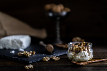 cottage cheese, honey and nuts