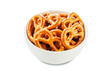 Pretzel with salt on a white isolated background