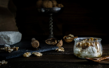 cottage cheese, honey and nuts