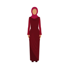 Muslim girl in a traditional ethnic dark red hijab. Vector illustration in flat cartoon style.