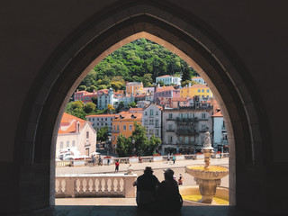 couple in colorful city in europe